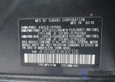 2018 Subaru Crosstrek 2.0I Premium z USA, uszkodzony, nr VIN JF2GTABC8JH301316